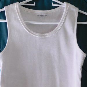 Laura Scott White Ribbed Tank Top, Size Petite Large